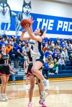 Ashley Brewer goes in for a lay-up. She had 6 points against Viborg-Hurley on Dec. 19. Photo by Peterman Sports Photography stevepeterman5@gmail.com