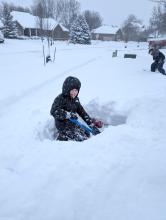 Will Konopasek, a 6th grader at Dakota Valley, builds a snow tunnel in the Dunes on Monday, Jan. 8. It was the first snow day of the 2023-24 school year for the Panthers. Photo by Kelly Riibe • times2reporter@gmaill.com