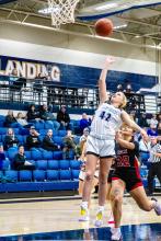 Katie Betsworth made the lay-up and the following free throw for a 3-point play against Lakota Tech in Yankton Jan. 27. Photo by Peterman Sports Photography stevepeterman5@gmail.com