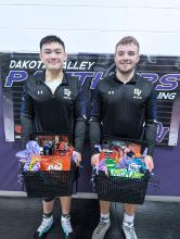 The two senior DV wrestlers Samson Do and Noah Hede were honored on Jan. 30 at the home dual. Photo by Kelly Riibe • times2reporter@gmail.com
