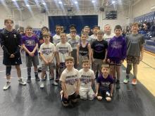 Eighteen Dakota Valley youth wrestlers competed at districts in Elk Point on Saturday, March 2. Pictured are, front from left, Leif Dewald, Harrison Wren and Leo Riibe; middle, Matias Smith, Henry Reis, Graham Riibe, James Greenwood, Konnor Rasmussen and Glen Sellers; and back, Landen Adams, Quinn Scholting, Darian Feese, Drelynn Connell, Jorge Morales, Jack Galles, Jett Keokenchanh, Andrew Landean and Kyson Crippen. Submitted photo