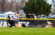Brendan Barnett was successful in his attempt to steal second base against Beresford/Alcester-Hudson on April 6. Photo by Peterman Sports Photography • stevepeterman5@gmail.com