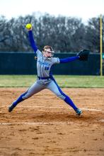 Lauren McDermott pitched for the Huskies against Dakota Valley on March 29. Photo by Peterman Sports Photography • stevepeterman5@gmail.com