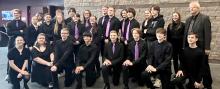 DV Jazz places 1st at South Dakota State University Jazz Festival in Brookings on April 11. Pictured are, from front left, Shia DeAnde, Jordyn Newman, Nathan Rathgeber, David Thieman, Garrett Hanson, Owen Norby, Ben Phillips and Eli Honner; middle, Michael Daniels, Madison DeAnde, JaeLyn Bacan, Ashley Phillips, Bailey Hermes, Chloe Strawn, James Wakeland, Max Boelter, Owen Oberg, Emma Barrett and Mr. Jessen; and back, Stella Durr, Bobbie Gorter, Joey Furlong, Kaleb Haiar, Nick Hanson, Lewis Pick and Stella 