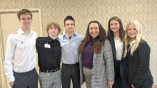 Tyler Cornelsen, Jaxon Trosper, Tate Cornelsen, Advisor Justine Sponder, Stella Lederman and Ella Schmiedt attended the 2024 FBLA State Conference April 7-9. Submitted photos