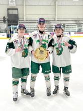 DakotaValley Senior Grant Harder, Junior Blaze Bauer and Sophomore Noah Graham competed with the Sioux City Metros Hockey team in High School Division II National Championships in West Chester PA March 20-24. They competed against teams from across the United States ultimately going 6 and 0 after defeating East Alsip Chiefs from New York to win 5 to 2 in the Championship game on Sunday, March 24. Submitted photos
