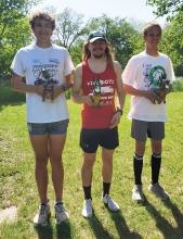 Donkey Dash 5K Fun Run/Walk winners on May 18, 2024 from left: Mason Marx 1st place, Jared Messersmith 2nd place and Ryland McKee 3rd place.
