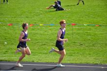 Joe Cross, followed by Jack Brown, ran hard in the 1600m run for the DAK 12 Conference Meet at West Central on May 9. Photo by Kelly Riibe • times2reporter@gmail.com