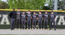 Coaches, family and fans took time to recognize the hard work of the DV seniors who are out for baseball this season on Sunday, May 12. From left Coach Augustine, Grant Van Den Hul, Noah Hede, Kade Kessler, Beau Jones, Beau Pollema, Brendan Barnett, and Garrett Anderson. Submitted photo