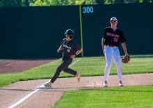 Noah Graham safe at 3rd in the Vermillion game on May 14, 2024. Photo by Peterman Sports Photography • stevepeterman5@gmail.com