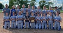 The Elk Point-Jefferson softball team qualified for state on May 22 and are seen here with their medals and plaque. Submitted photo