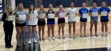 Letter winners for the Huskies in high school softball were recognized on June 13, 2024. From left Hannah Nearman. Aynslee Goetzinger, Samantha Marx, Natalie Hailey, Molly Geary, Makinley Hammitt, Paige Jacobs, Lauren McDermott, Cera Schmitz, and Laney Trometer. Also, those not able to be in attendance on June 13, but on the team are: Regan Rasmussen, Kaille Goetzinger, Sailor Kommes, Hailey Harkness, and Camryn Norris. Submitted photo