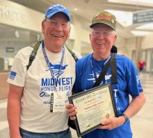 Jay Schenzel (left) accompanied Vietnam veteran Tom Jacobs on his Midwest Honor Flight to the nation’s capital. The flight took place on Tuesday, May 21st. Submitted photo
