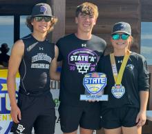 Dakota Valley took 2nd place in Novice Trap Shooting at state on June 8-9, 2024. Team members left to right are Colby Mullen, Linken Johnson, and Claire Wiebelhaus.  	    