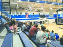 Superintendent Philip Schonebaum addresses parents and students at the EPJ Fall Kickoff Meeting on Monday, August 5. Photo by Kelly Riibe • times2reporter@gmail.com