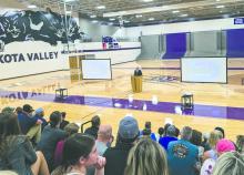 DV Athletic Director Bill Clements ran the fall sports meeting on Monday, August 5 in the DV HS gym. Photo by Kelly Riibe • times2reporter@gmail.com