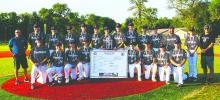 14U DV Legion Baseball Team wins state on July 28. Back row from left: VFW Representative Jason Brown, Craig Bryan, Noah VerDoorn, Breckyn Gonzalez, Cole Brown, Tyler Kloucek, Cam Curry, Tanner Boonstra, Vaughn Hoffman, Jacob Long-Rud, Eli Orris, Coach Joe Vondracek, Matthew Bryan, VFW Representative Adam Rosheim. Front row from left: Coach Paul Bruns, A.J. Cheever, Drake Vondracek, Tate Bernard, Aaron Bruns, Andrew Scott, Geno Irwin, and Coach Adam Bernard. Photo by Peterman Sports Photography • stevepeter