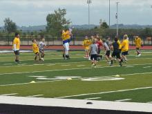Purple Panther football players, in grades 3rd-6th, were able to attend a youth camp on Thursday, August 15 from 9 a.m. to 11 a.m at Dakota Valley. The high school football team was on hand to help as campers ran drills and played games on turf field. It was a free will donation camp that requested jars of diced pickles and powerade for the high school team. Submitted photos