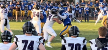 Dakota Valley’s line worked hard on September 6, 2024 against Canton. Easton Van Scoyk, #54, and Seth Reinhardt, #64, can be seen here in this photo putting up tough blocks against the C-Hawks.