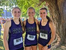The DV girls varsity ran a great cross country meet on Tuesday, Sept. 3 at Adams Nature Preserve. Five Lady Panthers brought home individual medals and the three pictured here took the top spots. Redler came in 1st, Mc-Cullough was 2nd and Otten placed 3rd. From Left: Alex McCullough, Ella Otten, and Sophia Redler. Photo by Kelly Riibe • times2reporter@gmail.com