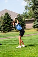 Ben Akin teeing off against Vermillion on September 12. Photos by Peterman Sports Photography stevepeterman5@gmail.com