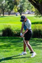 Ben Akin hits a shot for Huskies at the EPJ hosted golf event. Photo by Peterman Sports Photography stevepeterman5@gmail.com