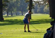 Carter Langle gets ready to tee off on hole #3 on the morning of August 28th at Two Rivers Golf Course. Langle had a great day to win the event.