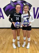 The start of October was great for two Panther volleyball players who hit big milestones. Madie Munch secured her 500th assist and Reagan Granstrom picked up her 500th dig. From left: Madie Munch, and Reagan Granstrom. Submitted photo