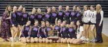 The Dakota Valley Dance Team was crowned champions at the 2024 Class A state competition in Rapid City on October 25, 2024. Back row from left: Coach Carey Baczwaski, Adalie Major, Cadence Irwin, Elizabeth Avery, Alex Nelson, Gracie Hamilton, Zahria DeBeer, Suri Uhl, Ashley Jelken, Christine Daniels, Lily Sorenson, Isabella Burhoop, Kyla Bacan, Thea Akre, and Assistant Coach Gabrielle Jansen. Front row friom left: Sofia Carrigan, Payton Bernard, Sammie Pollema, Ava Merchant, Bridget Saltzman, Marissa Loe, J