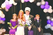 The 2024 Dakota Valley HOCO queen, king &amp; crown bearers, from left: Aubrie Harlan, Queen Sammie Pollema, King Drew Lukken, and Everett Carreau. Photo by Kelly Riibe • times2reporter@gmail.com