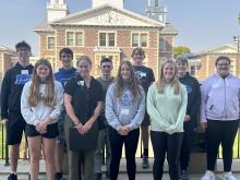 A group of EPJ students attended the USD All-State Choir Clinic on October 9th, 2024 at the University of South Dakota. Back row from left: Aaron Coyle, Carter Heckathorn, Levi Stultz, Austin Clercx, Andrew Quiett, and Emma Ketchelos. Front row from left: Samantha Marx, Chloe Bonnema, Peyton Stacy, and Bailey Johnson. (Jayden Shay not pictured) Photo submitted