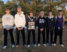 The DV boys varsity cross country team brought home 1st place at regionals on Thursday, Oct. 17, 2024. From left: Geoff Nelson, Bennett Jensen, Jack Brown, Jamison Gould, Cole Brown, and Will Schnabel. Photo by Kelly Riibe • times2reporter@gmail.com