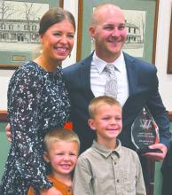 Josh Van Den Hul, of North Sioux City, SD, was accompanied by his wife and sons as he got inducted into the Wartburg College Hall of Fame in Waverly, Iowa. Back from left: Katie Van Den Hul, and Josh Van Den Hul. Front from left: George Van Den Hul, and Theo Van Den Hul. Submitted photo