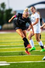 Senior Ella Schmiedt sends the ball up field for the Panthers during their playoff game versus Garretson.