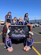 The DV competition cheer squad had a busy week with an away meet on September 30th and the homecoming parade a few days later on October 4, 2024. Back Row, from left: Addison McCarthy, Samantha Nelson, Sunny Byington, and Alexis Harlan. Front Row, from left: Jordan Wisner, and Layla Cooley. Submitted photo