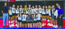 The Panthers are the 2024 Class A State Runner-Ups. Back row from left: Coach Erik Krenz, Bria Perryman, Sammy Kimbell, Madie Munch, Aubree Worden, Jaidyn Jund, Claire Munch, Ava Redstone, Taylor Piel, Skylar Anderson, Taylor Pearman, Coryn Kimbell, Graceigh Kratz, Addi Bradshaw, Sam Swick, Michael Whittlef, Britney Konicek. Front row from left: Emersen Mead, Hailey Severson, Reagan Granstrom, Jacee Squier, and Cameryn Sommervold.         Photos by Peterman Sports Photography • stevepeterman5@gmail.com