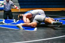 EPJ’s Ruben Chicoine looks for the pin versus DV’s Cooper Bernard. Photos by Peterman Sports Photography • stevepeterman5@gmail.com