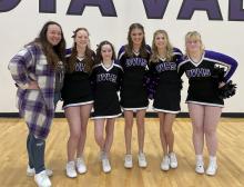 The Panther sideline cheer squad has been working hard at home basketball games to keep the crowds loud and engaged during contests this 2024/25 season. From left: Cheer Coach Justine Sponder, Meredith Ganschow, Bailey Link, Austyn Koedam, Abigail Wagner, and Sunny Byington. Submitted photo