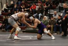 Senior Jackson Boonstra had a close match against the #1 ranked wrestler in his weight bracket for Class A on January 14. 2025. Submitted photo