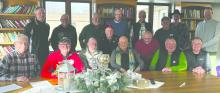 Former Elk Point students and  faculty met in Sioux Falls in December to celebrate Glen Nelson’s 97th birthday. Glen taught at Elk Point from 1973-1985. He also coached football, wrestling & track during his tenure. Back from left: Todd Larsen, Gene Kjose, David Staum, Roger Schaffer, Craig Schoen, Glen Malloy, Jim Bradshaw, and Doub Pesicka. Front from left: Bob Vanderlinde, Al Nickles, Chuck Parsons, Craig Nelson, Glen Nelson, Marvin Knecht, Mark Hoffman, and Mike Hieb. (Craig Matson was in attendance but