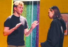 Eston Monical and Patience VanBeek argue about relationships during scene rehearsal. Photo taken by DV student Hrishika Vimalkumar