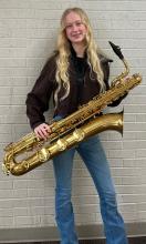Kenzi Jenks played the baritone sax at 2025 SD Middle School All-State Band in Mitchell, SD.