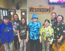 Polar Plunge particiants from left: Rawsen Vogt (Athlete), Cassandra Schmith (Coach), Clara Lambing (Athlete), Zaden Raber (Athlete), Korbyn Vogt (Unified Partner), Ava Peters (Unified Partner/Ed. Rising student), and Laila Peters (Ed. Rising Student).   Submitted photo