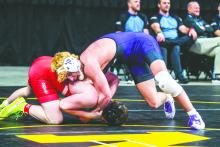 Panther junior Bennett Lukken, at 165 pounds, went up against Dylan Olmer of Rapid City Central at state. Photos by Peterman Sports Photography • stevepeterman5@gmail.com