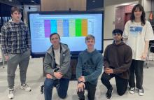 Dakota Valley claimed conference champion status for quiz bowl on March 24, 2025. The winning Panther roster is seen here in front of the DAK 12 scoreboard. From left: Preston Konopasek, Aiden Keenan, Brendan Lindsey, Prithvi Patthi, and Joey Furlong.