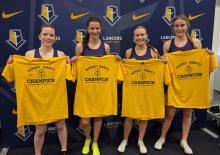 These four Panthers claimed 1st place in different relays at the indoor track meet hosted by Mount Marty University on Thursday, March 27, 2025. From left: Mia Riibe, Sophie Redler, Maylee Rose, and Alex McCullough. Photo by Kelly Riibe • times2reporter@gmail.com