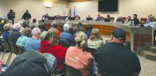North Sioux City commission candidates spoke to a packed house on Monday, March 24, 2025 at City Hall. Photo by Kelly Riibe • times2reporter@gmail.com