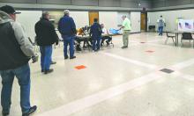 The NSC fire department and community center was a busy place on Tuesday, April 8, 2025 for voters casting ballots. Photo by Kelly Riibe • times2reporter@gmail.com