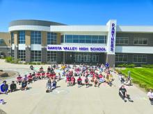 The DV Class of 2025 decorated the front sidewalk of the school, on Friday, May 9, 2025, with chalk art of emblems that announced where many of the Panthers would be going in the fall after high school graduation. Submitted photo
