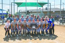 The Elk Point-Jefferson softball team took 7th place at the 2025 state softball tournament. Back row from left: Coach Josh Nearman, Laney Trometer, Paige Jacobs, Breann Johnson, Bailey Johnson, Camryn Norris, Alexis McDermott, Addison Jacobs, Alexis Niles, Brittney Johnson, and Coach Jessie Stouffer. Front row from left: Audyn Otkin, Cera Schmitz, Sailor Kommes, Makinley Hammitt, Natalie Hailey, Samantha Marx, Tessa McMahan, Regan Rasmussen, Molly Geary, and Haley Harkness.    Photo by Peterman Sports Photo